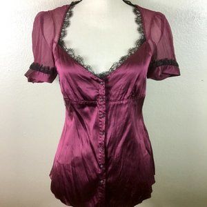 Elie Tahari Cynara Silk Lace Trim Blouse